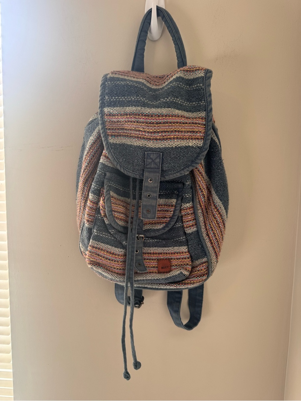 Roxy Vintage Boho Woven Cotton Striped Backpack Baja Goblincore Rucksack